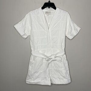 CLEOBELLA Tinsley Romper Womens Small White Checked Denim Invisible Buttons Belt